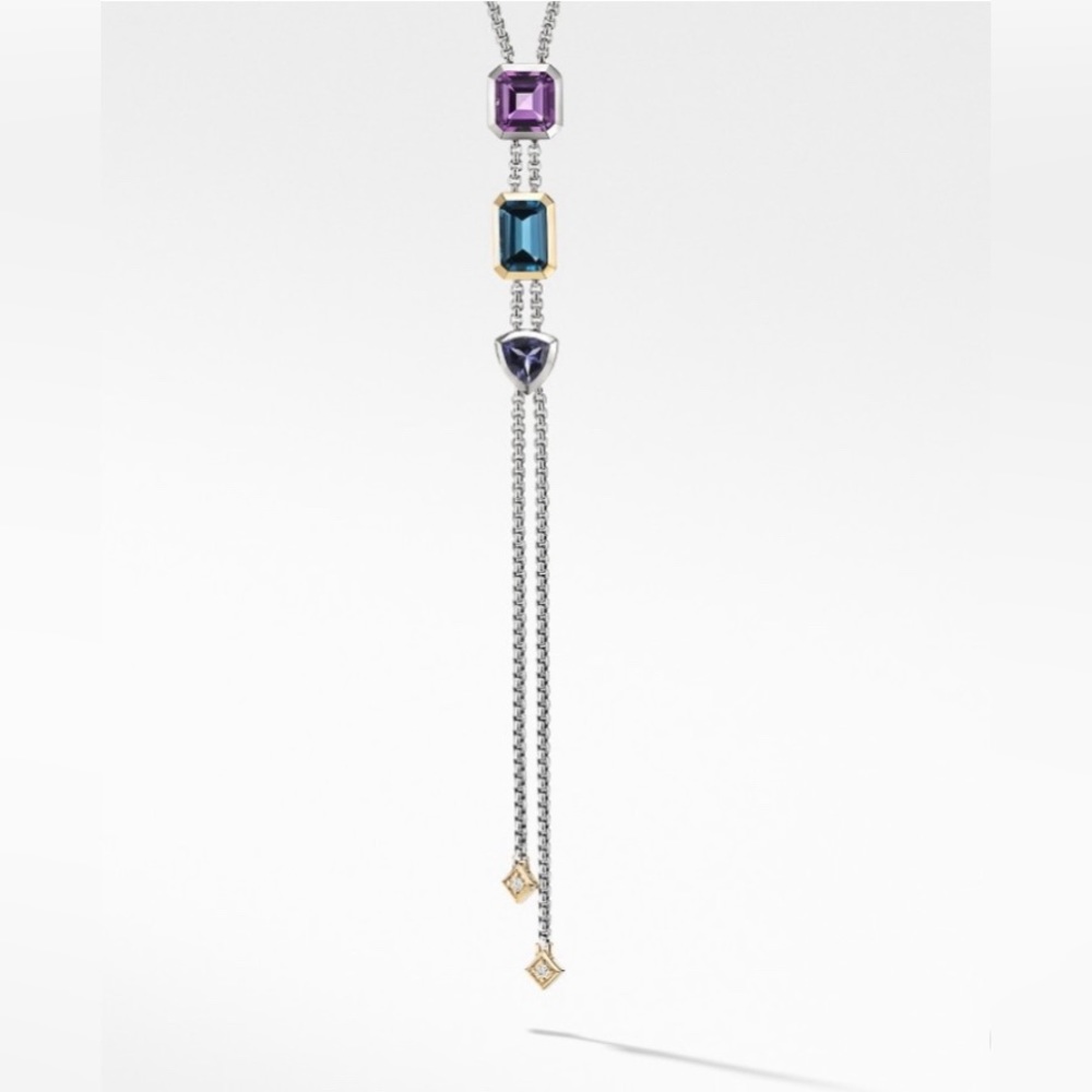 David Yurman Necklace with Hampton Blue Topaz, 18K Yellow Gold and Diamonds